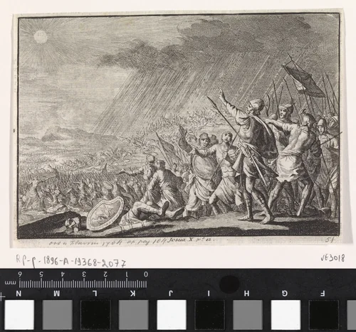 Slag van Gibeon by Jan Luyken, print, 1703-1762