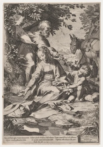 The Rest on the Return from Egypt by Cornelis Cort, print, 1575