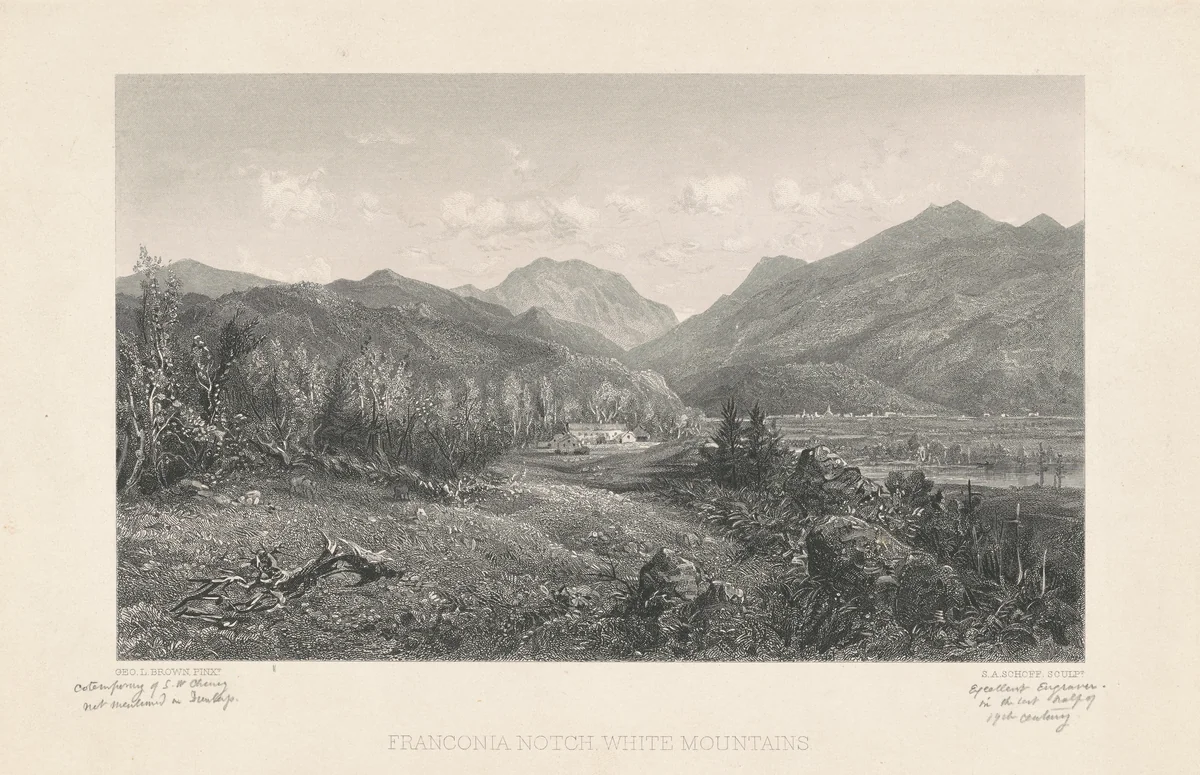 Franconia Notch, White Mountains by Stephen Alonzo Schoff; George Loring Brown, print, 1840-1860