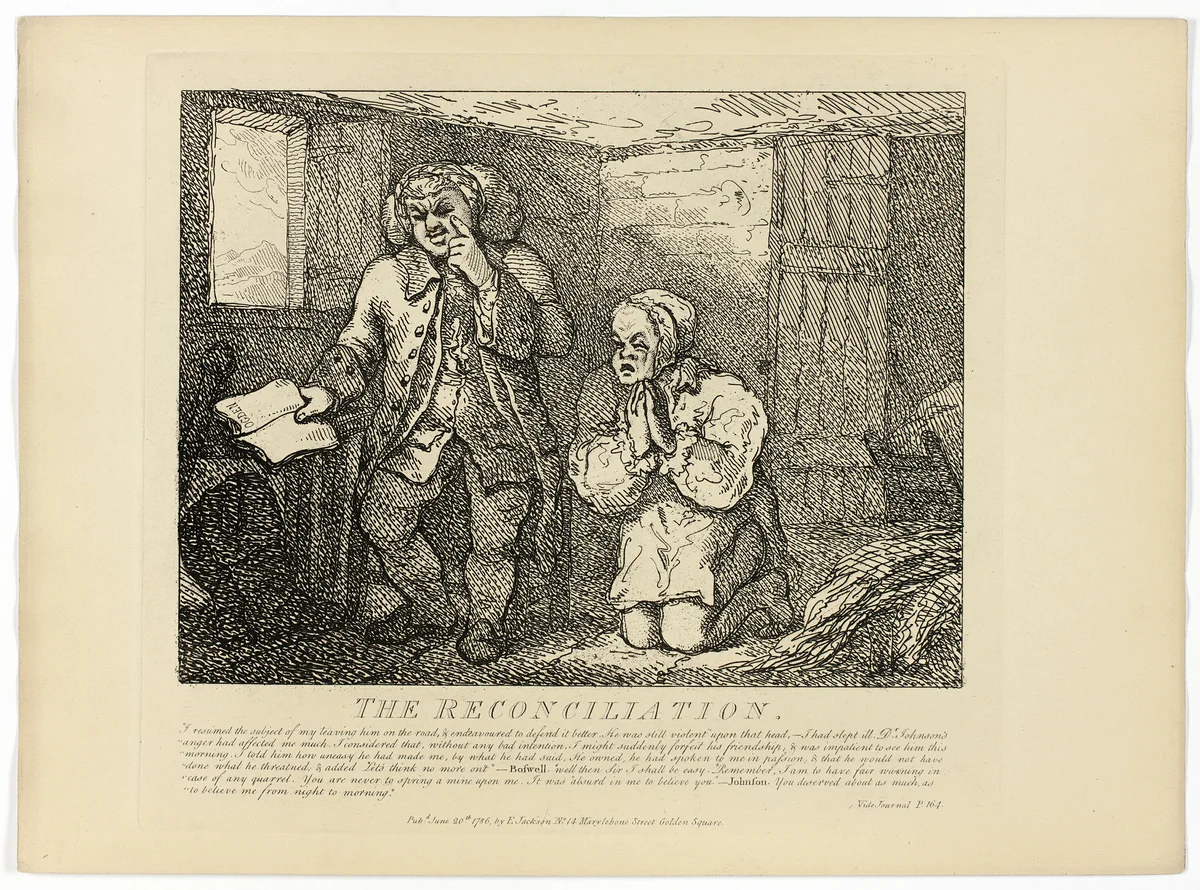The Reconciliation, from Boswell's Tour of the Hebrides by Thomas Rowlandson, print, 1786