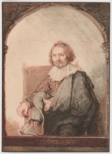 Portrait of a Man in an Armchair, from Collection d'imitations de Dessins d'après les Principaux Maîtres Hollandais et Flamands by Rembrandt van Rijn, print, 1826