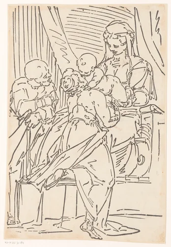 Heilige familie met vrouwelijke heilige by Unknown, print, 1537-1585