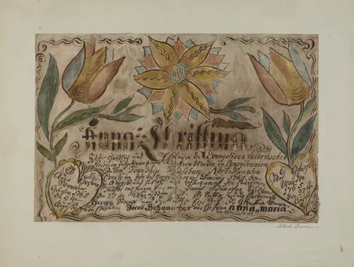 Pa. German Birth Certificate by Albert Levone, index of american design, 1939