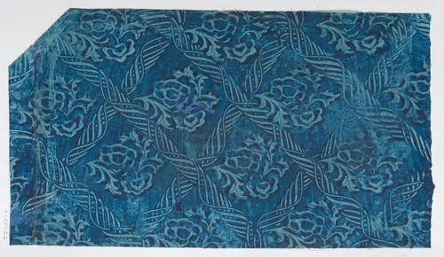 Paste paper with blue ribbon and floral pattern by anonymous, print, 1700-1800