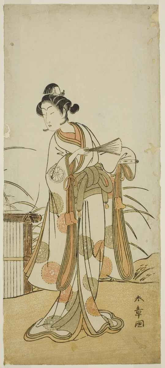 The Actor Segawa Kikunojo III as Aigo no Waka in the Play Chigo Sakura Jusan Kane, Performed at the Ichimura Theater in the Eleventh Month, 1774 by Katsukawa Shunsho (勝川 春章), print, 1769-1779