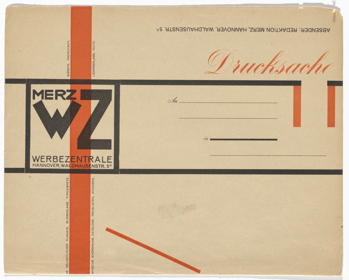 Merz Werbezentrale stationery envelope by Kurt Schwitters, design, 1924
