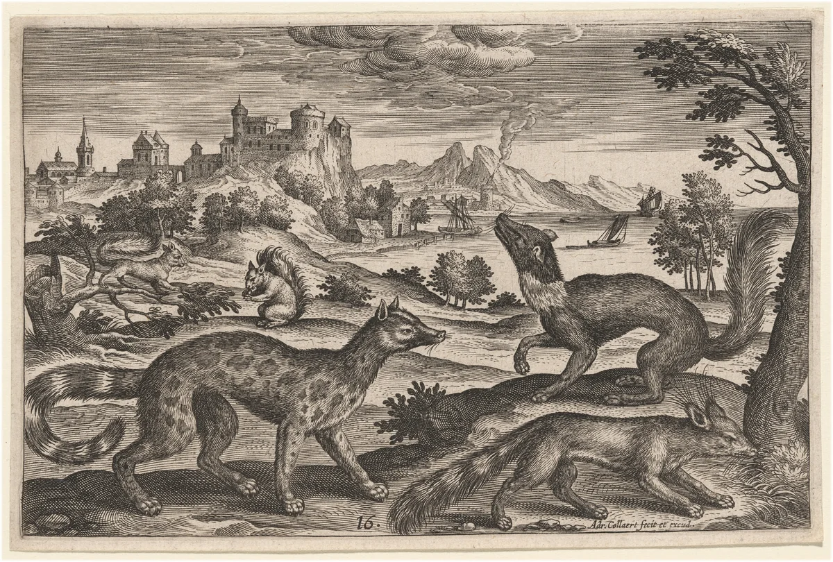 Weasels and Squirrels by Adriaen Collaert, print, 1592-1602
