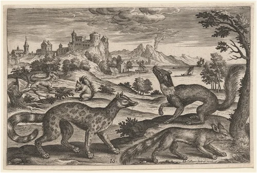 Weasels and Squirrels by Adriaen Collaert, print, 1592-1602