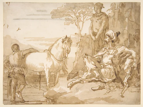 An Oriental Chieftain Resting by Giovanni Domenico Tiepolo, drawing, 1727-1804