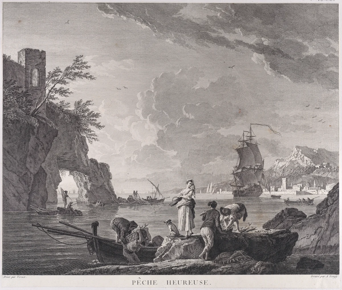Happy Fishing by Joseph Vernet, print, 1755-1765