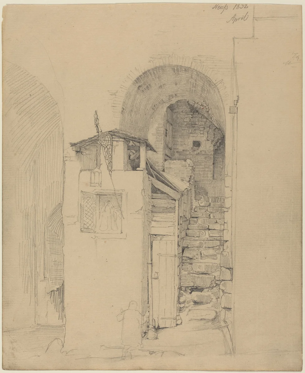 Ruined Stairs at Neuss by Johann Wilhelm Schirmer, drawing, 1832