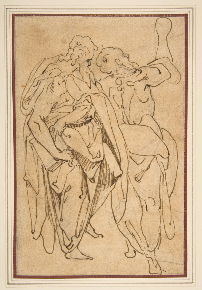 Two Standing Male Figures by Jacopo Zucchi, drawing, 1540-1596