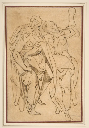 Two Standing Male Figures by Jacopo Zucchi, drawing, 1540-1596