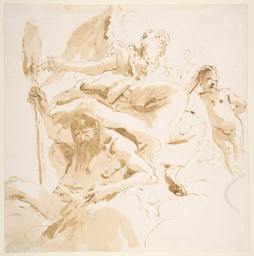 Winged Female Figure, River God, and a Nude Boy by Giovanni Battista Tiepolo, drawing, 1696-1770