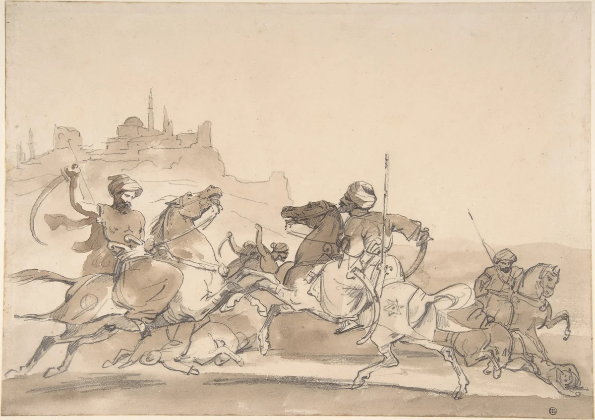 Combat of Oriental Horsemen by Théodore Gericault, drawing, 1822-1823
