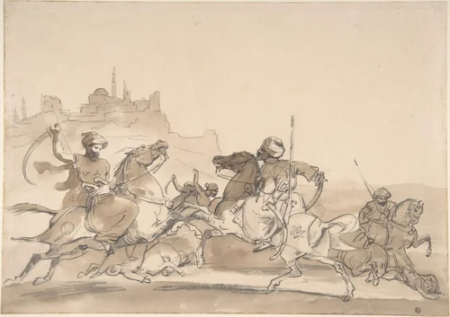 Combat of Oriental Horsemen by Théodore Gericault, drawing, 1822-1823