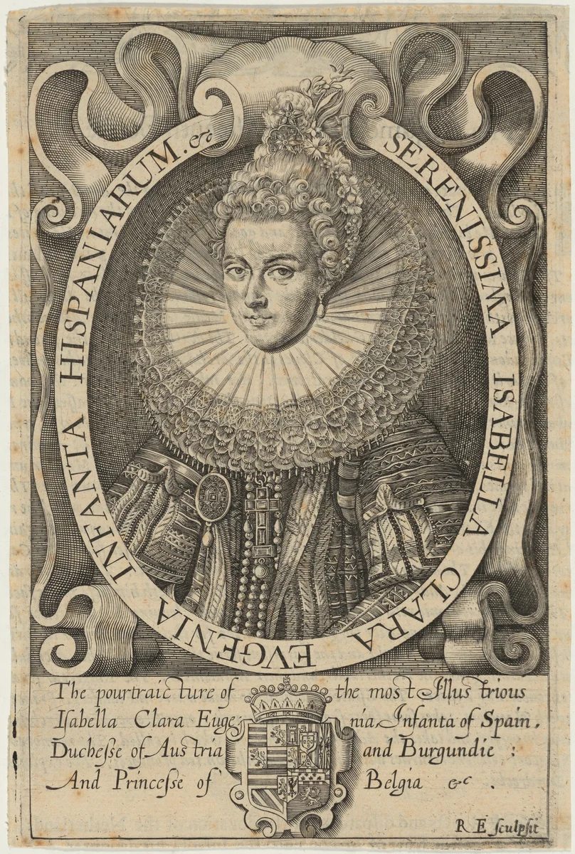 Isabella Clara Eugenia, Infanta of Spain, wife of Archduke of Austria by Renold Elstrack, print, 1627