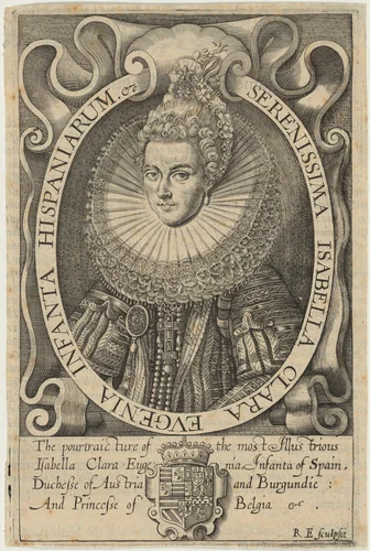 Isabella Clara Eugenia, Infanta of Spain, wife of Archduke of Austria by Renold Elstrack, print, 1627
