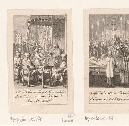 Karel V benoemt Maurits van Saksen tot keurvorst by Daniel Nikolaus Chodowiecki, print, 1791