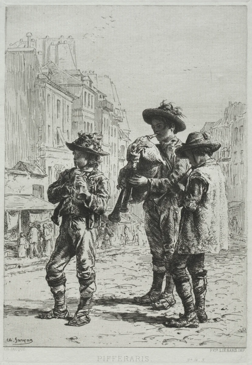 Pifferaris by Charles-Émile Jacque, print, 1864