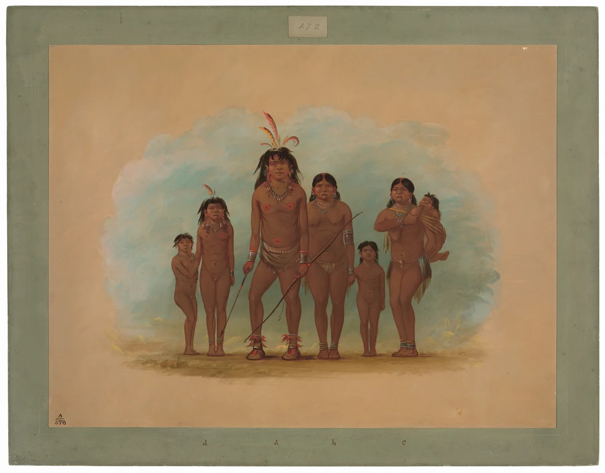 Lengua Chief, His Two Wives, and Four Children by George Catlin, painting, 1854-1869