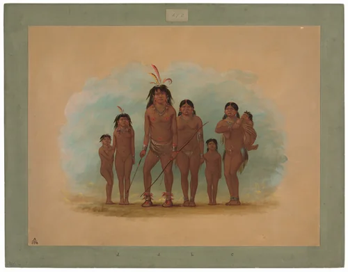 Lengua Chief, His Two Wives, and Four Children by George Catlin, painting, 1854-1869