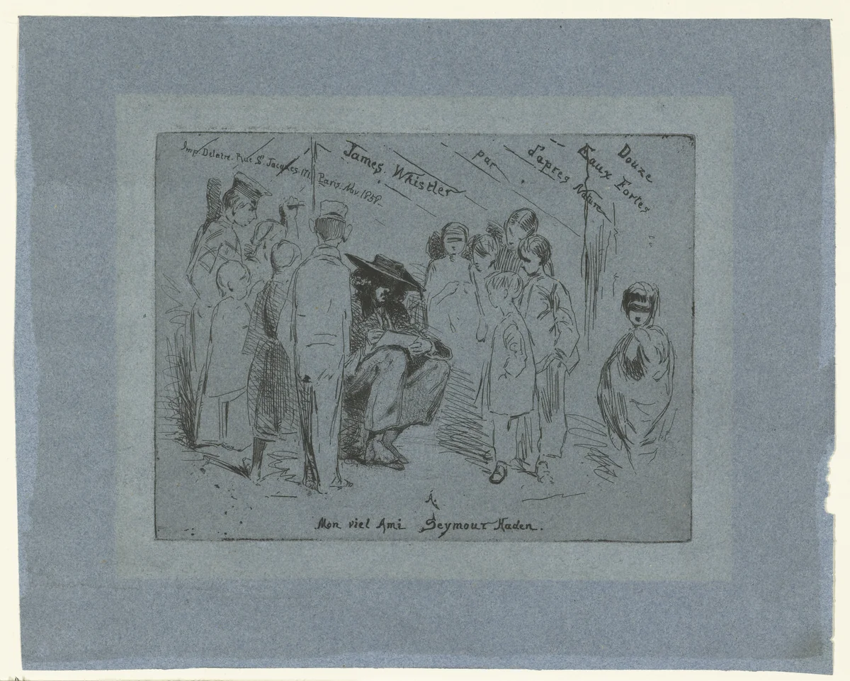 Whistler en zijn vrienden by James Abbott McNeill Whistler, print, 1858