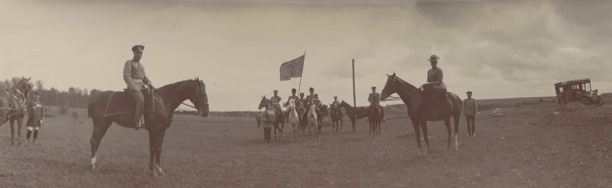 Emperor Nicholas II, and Empress Alexandra Feodorovna on Horseback, Ropsha by Unidentified Photographer, photograph, 1907