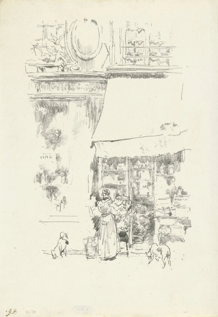 De groentewinkel op de rue de Grenelle in Parijs by James Abbott McNeill Whistler, print, 1894