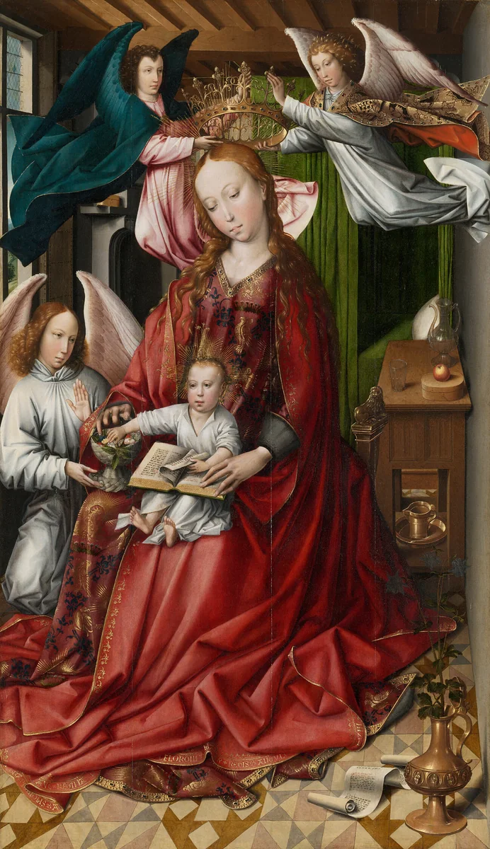 Virgin and Child Crowned by Angels by Colijn de Coter, painting, 1485-1495