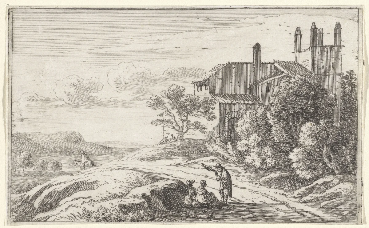 Gebouw met een vierkante toren by Herman van Swanevelt, print, 1629-1655
