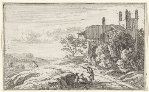 Gebouw met een vierkante toren by Herman van Swanevelt, print, 1629-1655