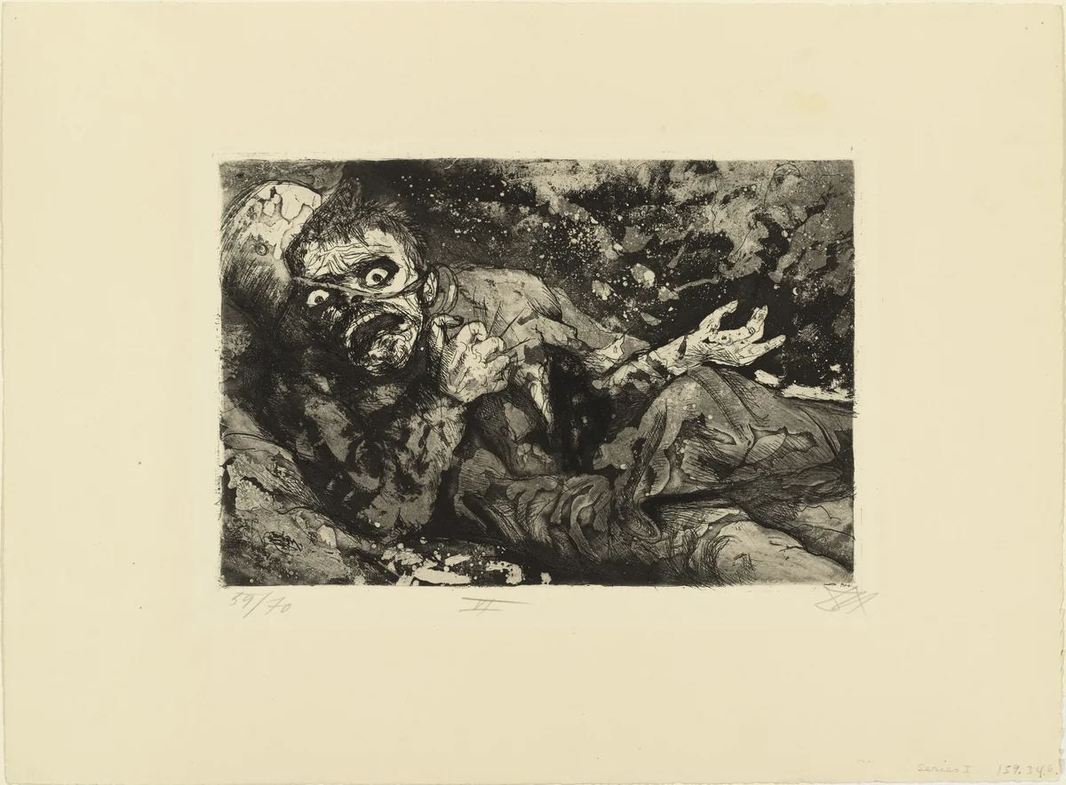 Wounded Man (Autumn 1916, Bapaume) (Verwundeter [Herbst 1916, Bapaume]) from The War (Der Krieg) by Otto Dix, print, 1924