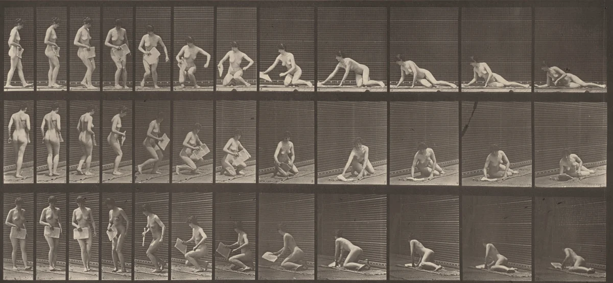 Plate Number 256. Lying on the ground and reading by Eadweard Muybridge, photograph, 1887