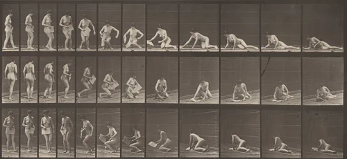 Plate Number 256. Lying on the ground and reading by Eadweard Muybridge, photograph, 1887