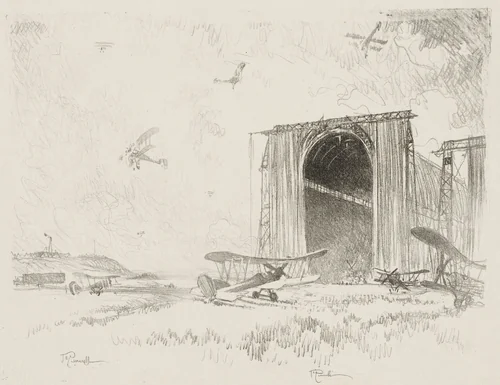 English War Work: The Balloon-Shed by Joseph Pennell, print, 1916