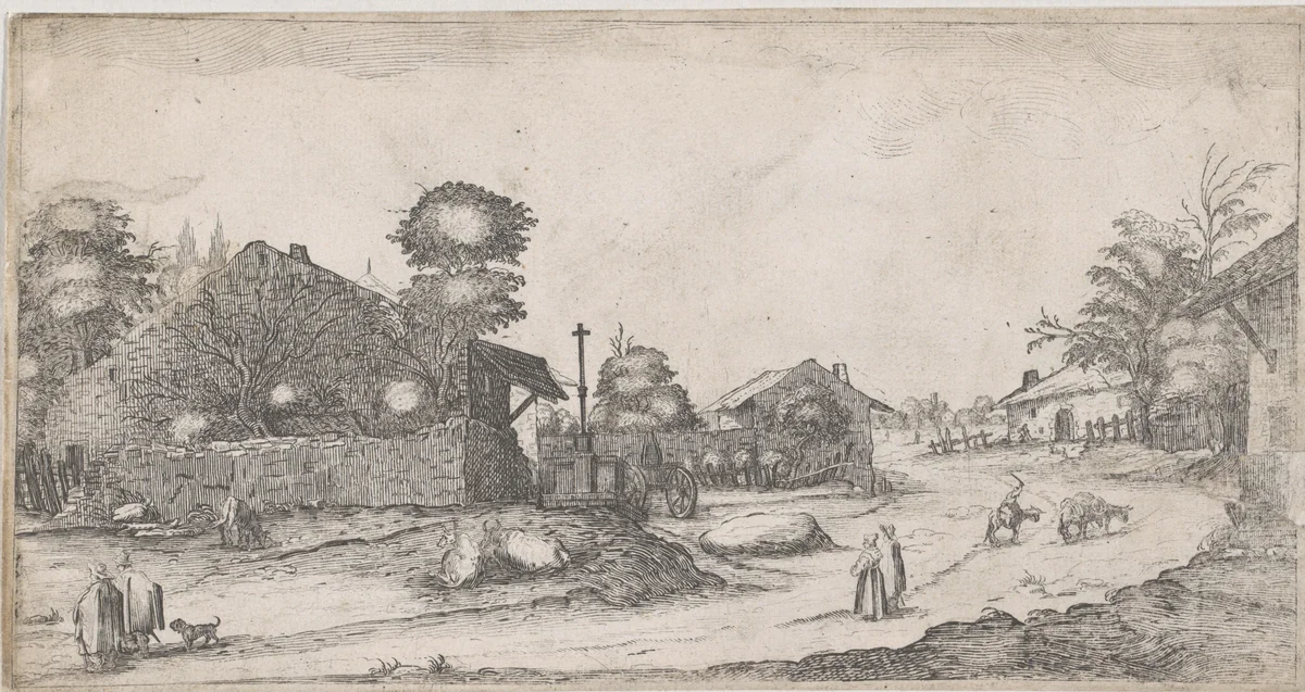 Gezicht op boerenhoeve by anonymous, print, 1620-1664