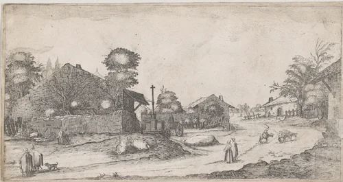 Gezicht op boerenhoeve by anonymous, print, 1620-1664