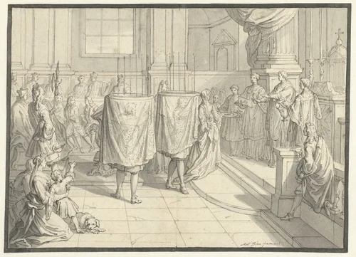 Het ontvangen van het gezegend brood by Antoine Dieu, drawing, 1720-1724