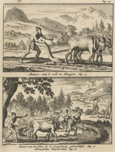 Ploegende boer / Dorsende boeren by Jan Luyken, print, 1692