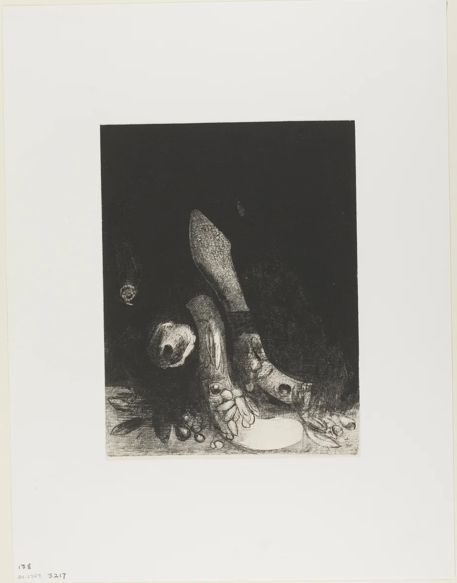 Flowers Fall and the Head of a Python Appears, plate 5 of 24 by Odilon Redon, print, 1896