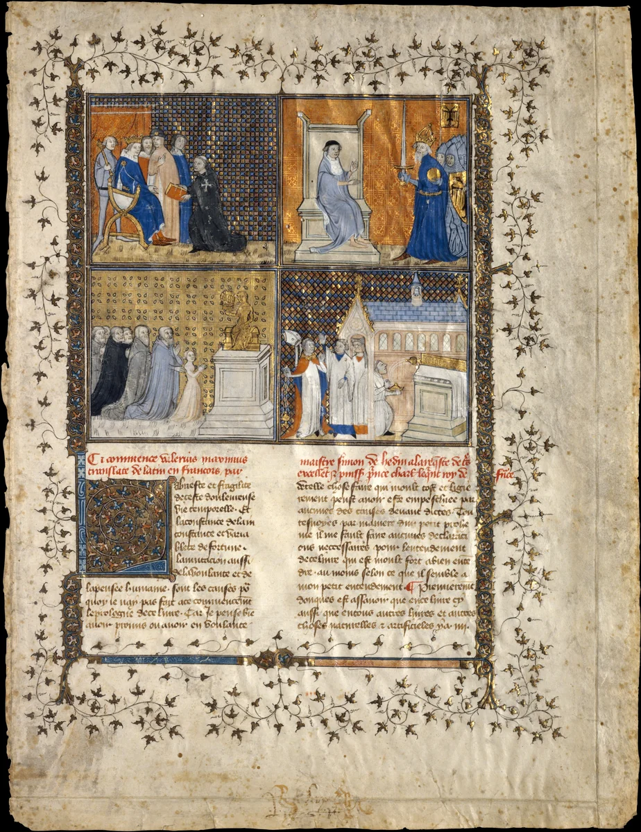 Leaf from a Manuscript of Valerius Maximus by Pierre Remiet, manuscript, 1375-1385
