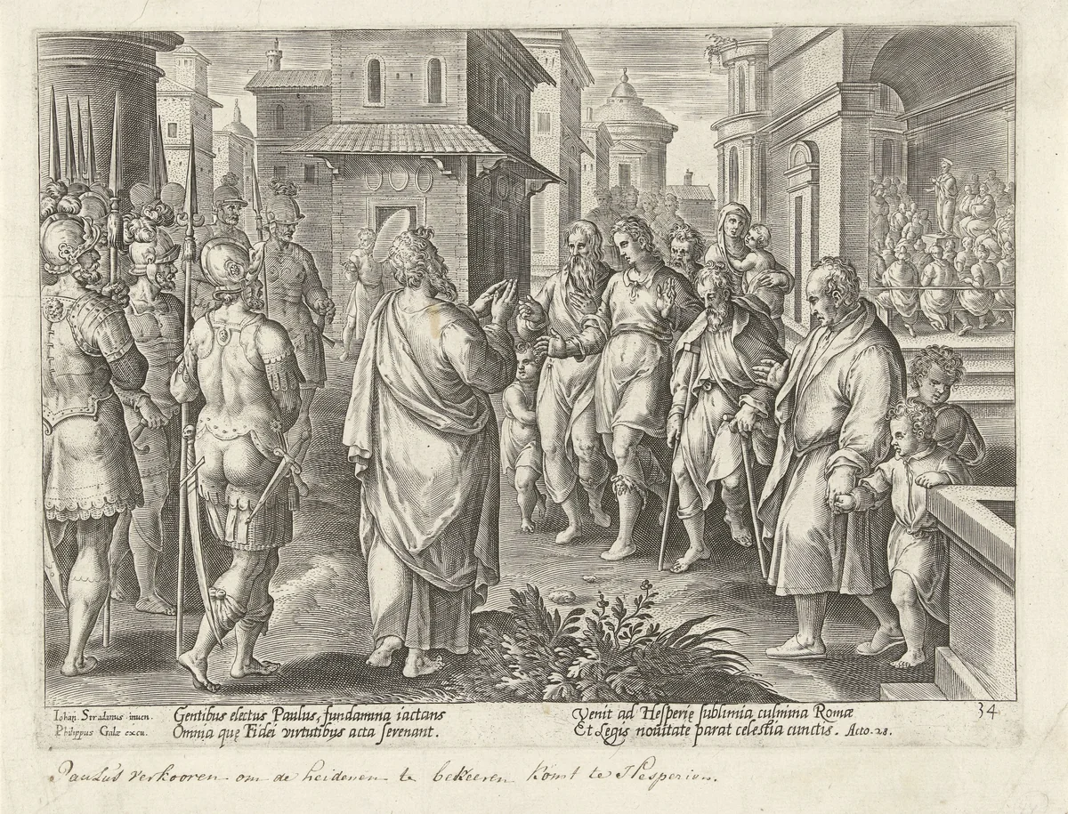 Paulus verkondigt de leer van Christus te Rome by Unknown, print, 1582