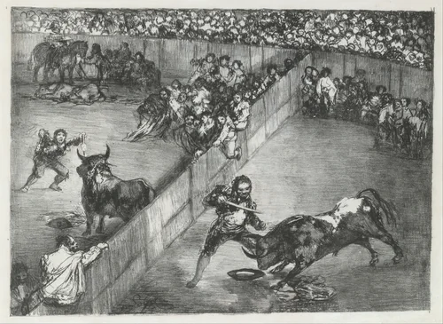 Bullfight in a divided ring, from the 'Bulls of Bordeaux' by Goya, print, 1825