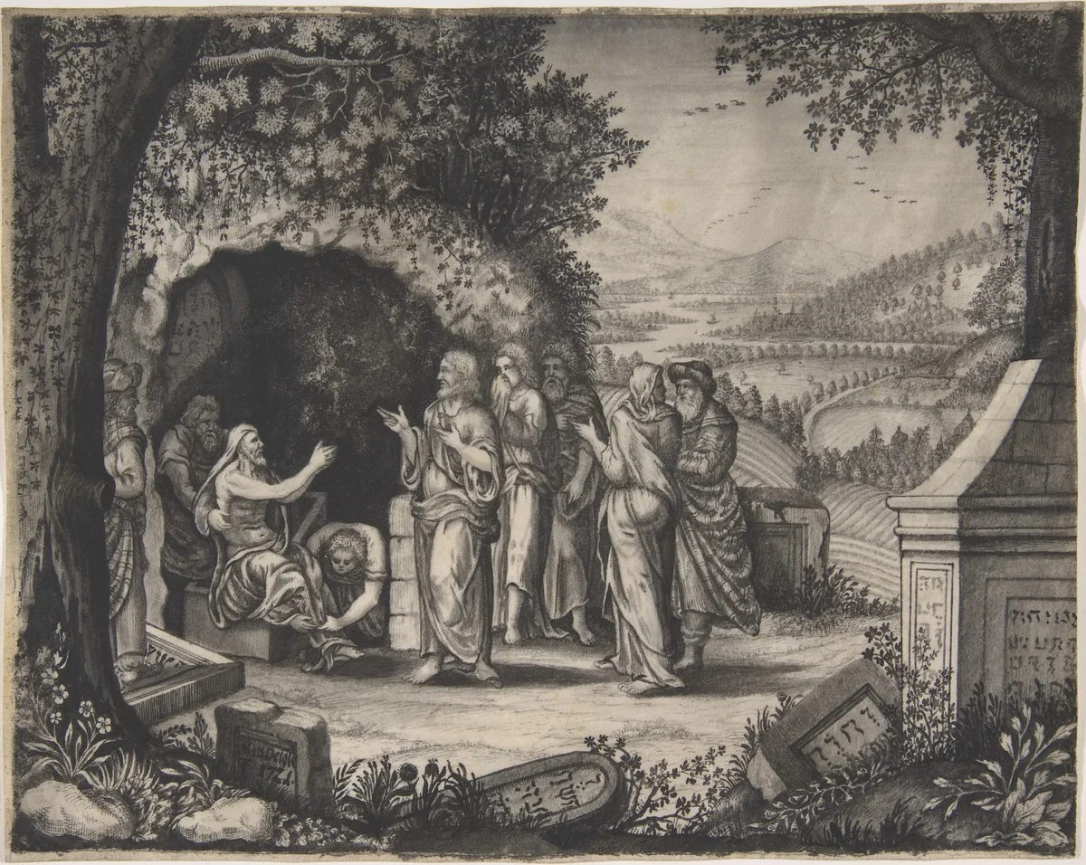 The Raising of Lazarus by Matthias Deigle, drawing, 1700-1800