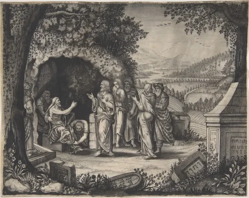The Raising of Lazarus by Matthias Deigle, drawing, 1700-1800