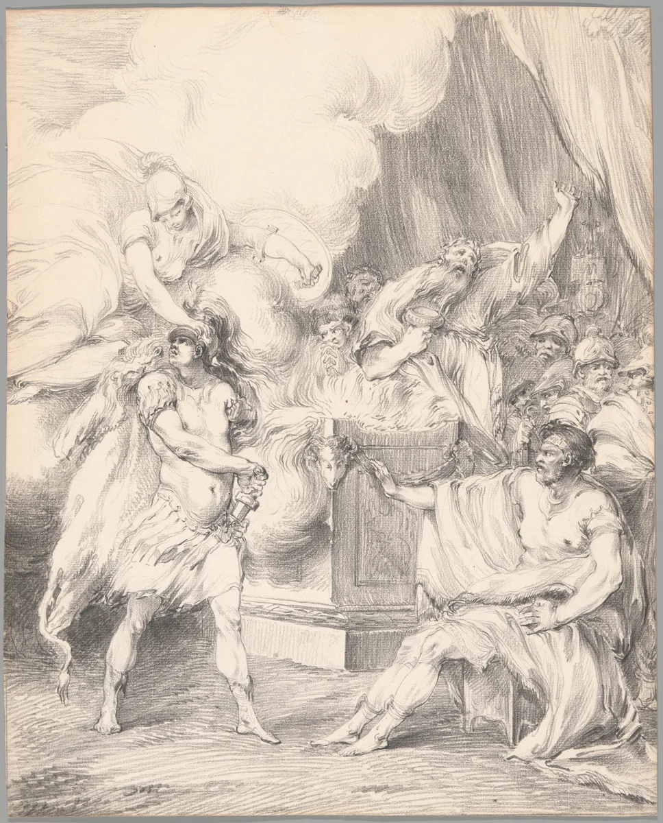 Achilles Restrained by Athena in Agamemnon's Tent, from Iliad, Book I by Johan Tobias Sergel, drawing, 1765-1766