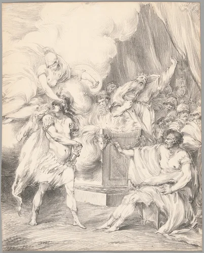 Achilles Restrained by Athena in Agamemnon's Tent, from Iliad, Book I by Johan Tobias Sergel, drawing, 1765-1766