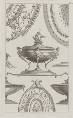 Vases and Vessels, nos. 248–254, plate 44 from "Designs for Various Ornaments" by Michelangelo Pergolesi, print, 1791