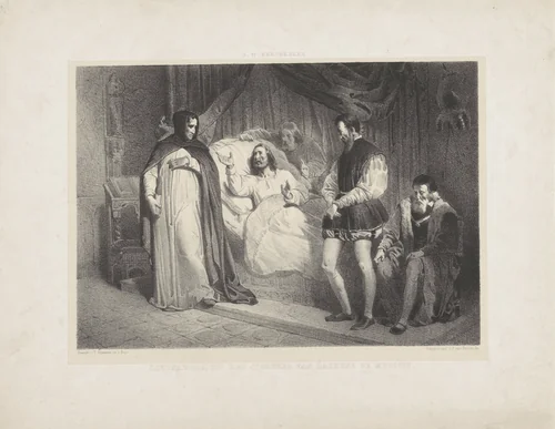 Savonarola bij het sterfbed van Laurens de Medicis by anonymous, print, 1847-1887